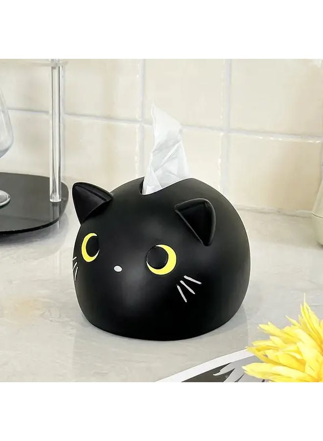 Black Tissue Box Holder With Paw Print Lid And Tabby Ears Desktop Dispenser - Image 3