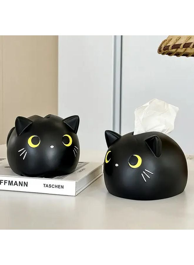 Black Tissue Box Holder With Paw Print Lid And Tabby Ears Desktop Dispenser - Image 2