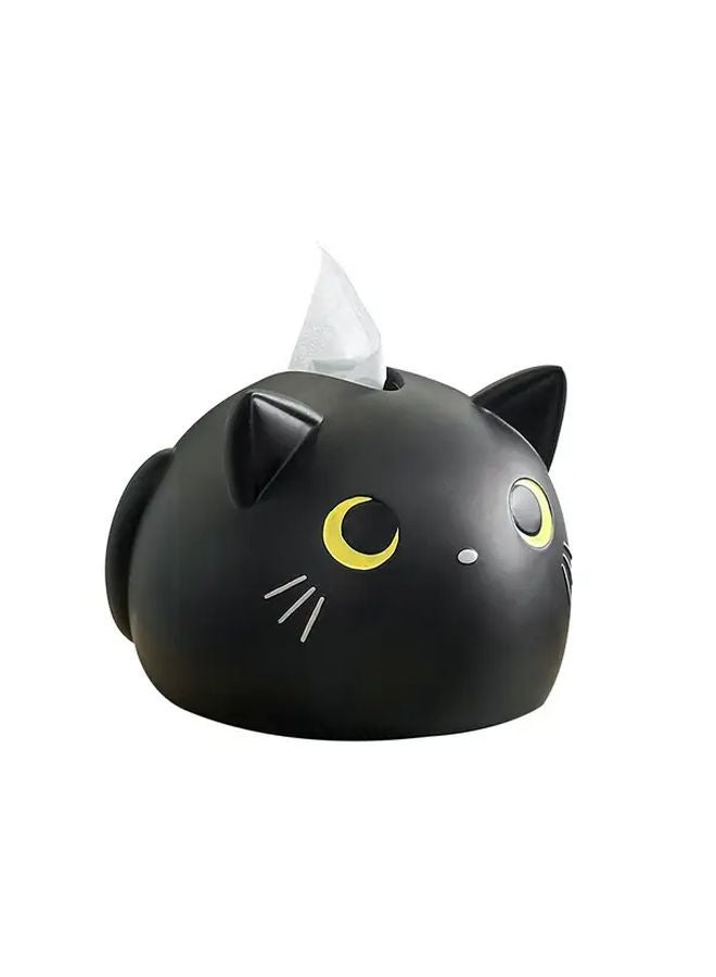 Black Tissue Box Holder With Paw Print Lid And Tabby Ears Desktop Dispenser - Image 1