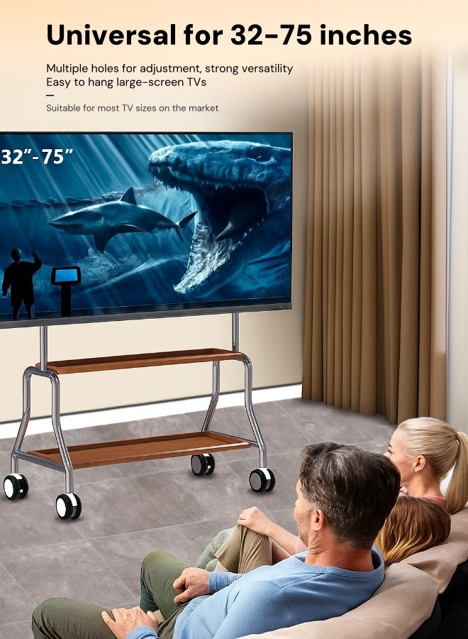 Mobile TV Stand for 32–75" Screens – Rolling Floor Stand with Lockable Wheels, Dual Storage Shelves, Heavy-Duty Steel Frame & Anti-Tip Triangle Base  - Image 3