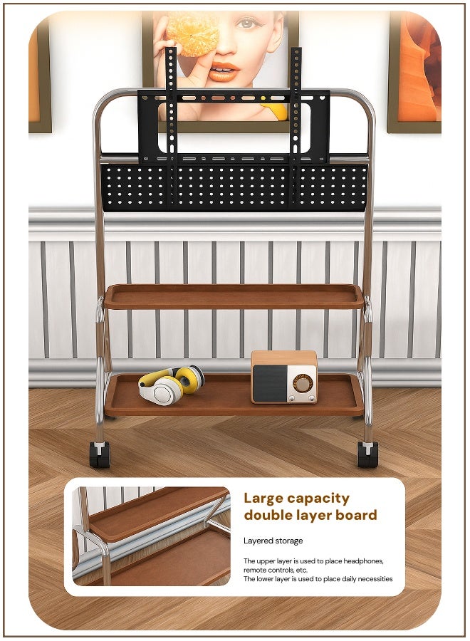 Mobile TV Stand for 32–75" Screens – Rolling Floor Stand with Lockable Wheels, Dual Storage Shelves, Heavy-Duty Steel Frame & Anti-Tip Triangle Base  - Image 4