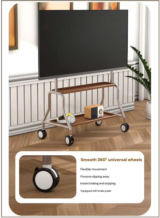 Mobile TV Stand for 32–75" Screens – Rolling Floor Stand with Lockable Wheels, Dual Storage Shelves, Heavy-Duty Steel Frame & Anti-Tip Triangle Base  - Image 5