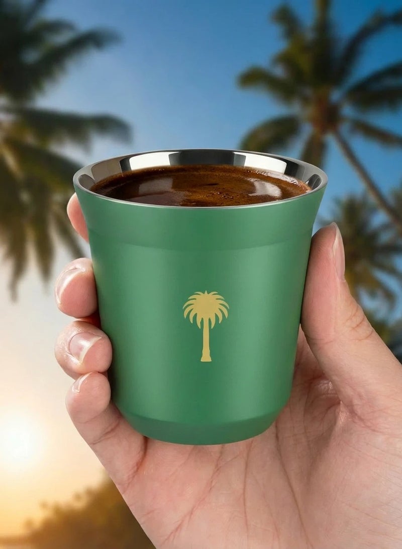 Aura Select 4 pcs Coffee Cup 80ml Stainless Steel,Palm Tree Design Mug, Saudi Coffee Cup, Camping water cup,tea cup,Travel Espresso Cup for Camping Office Bundle - Image 2