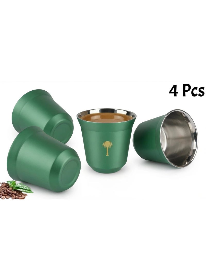 Aura Select 4 pcs Coffee Cup 80ml Stainless Steel,Palm Tree Design Mug, Saudi Coffee Cup, Camping water cup,tea cup,Travel Espresso Cup for Camping Office Bundle - Image 1