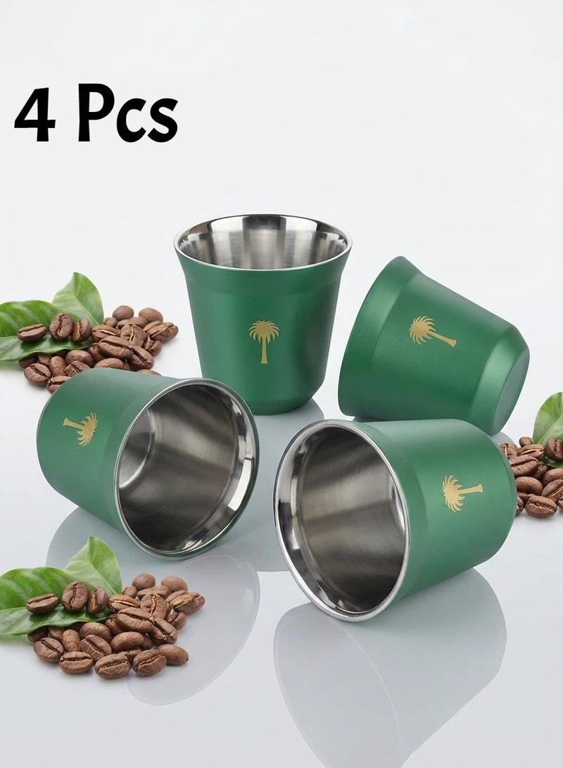 Aura Select 4 pcs Coffee Cup 80ml Stainless Steel,Palm Tree Design Mug, Saudi Coffee Cup, Camping water cup,tea cup,Travel Espresso Cup for Camping Office Bundle - Image 4