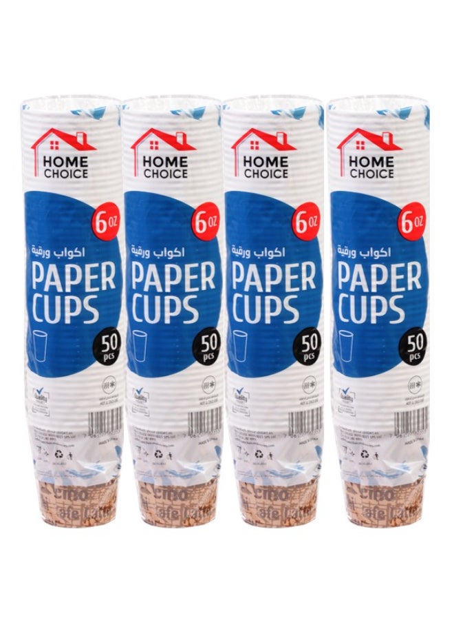 HOME CHOICE Disposable Paper Cups, 6 Oz, Pack of 4 (200 Cups – 50 x 4), 177 ml Capacity, Party Cups - Image 1