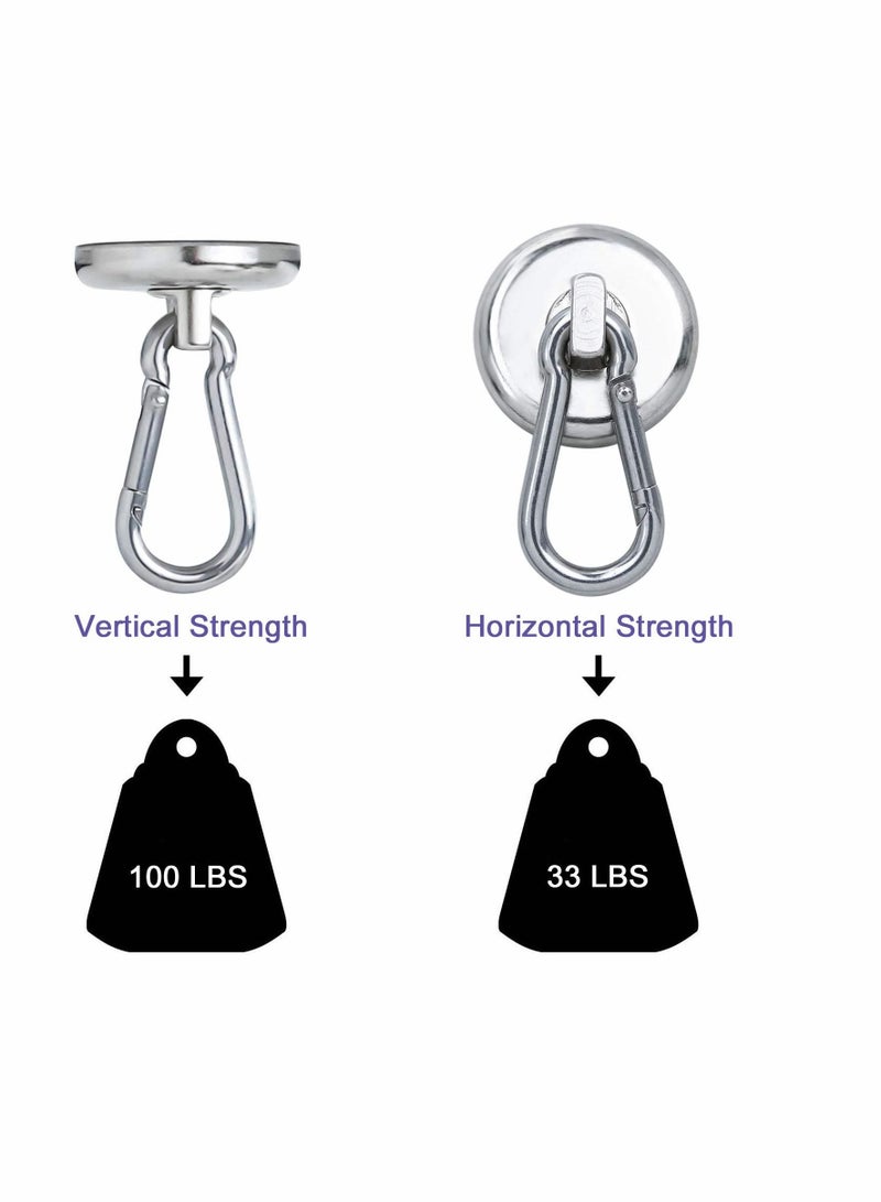 Carabiner Magnetic Hooks,  100LBS Strong Heavy Duty Neodymium Magnet Hooks with Swivel Carabiner Hook, Great for Your Kitchen, Refrigerator and Other Magnetic Surfaces (4 Pack) Silvery - Image 5