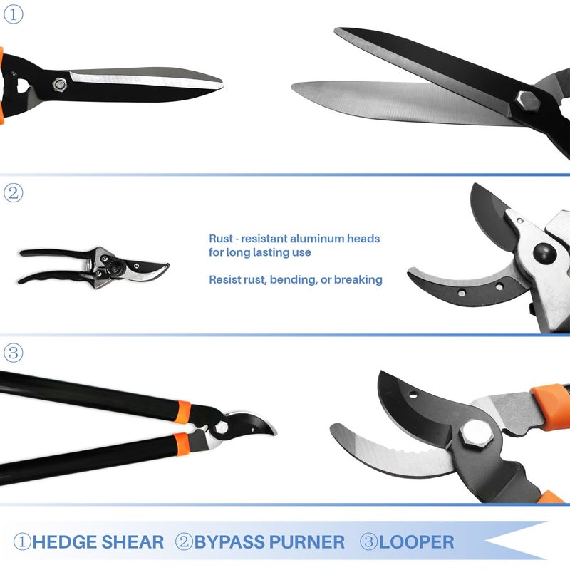 EK E&K Sunrise Set of 3 Pieces Garden Tree Tools for Lawn & Garden Care Garden Kit with Lopper, Hedge Shears and Pruner Shears, Tree & Shrub Care Kit - Image 2