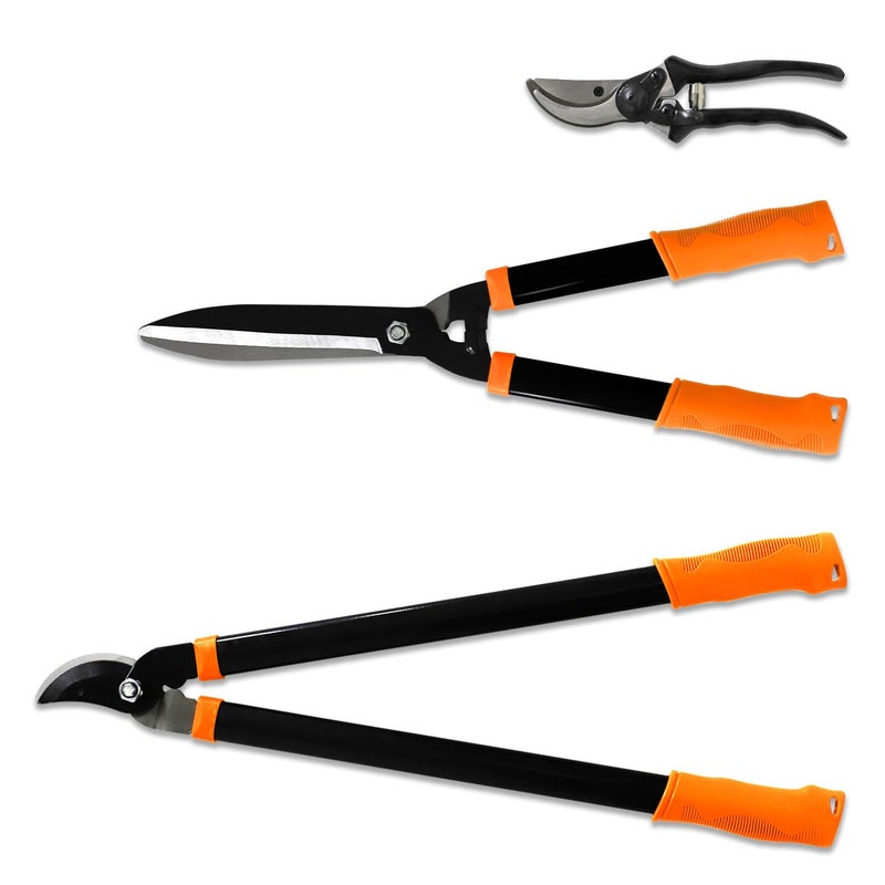 EK E&K Sunrise Set of 3 Pieces Garden Tree Tools for Lawn & Garden Care Garden Kit with Lopper, Hedge Shears and Pruner Shears, Tree & Shrub Care Kit - Image 1