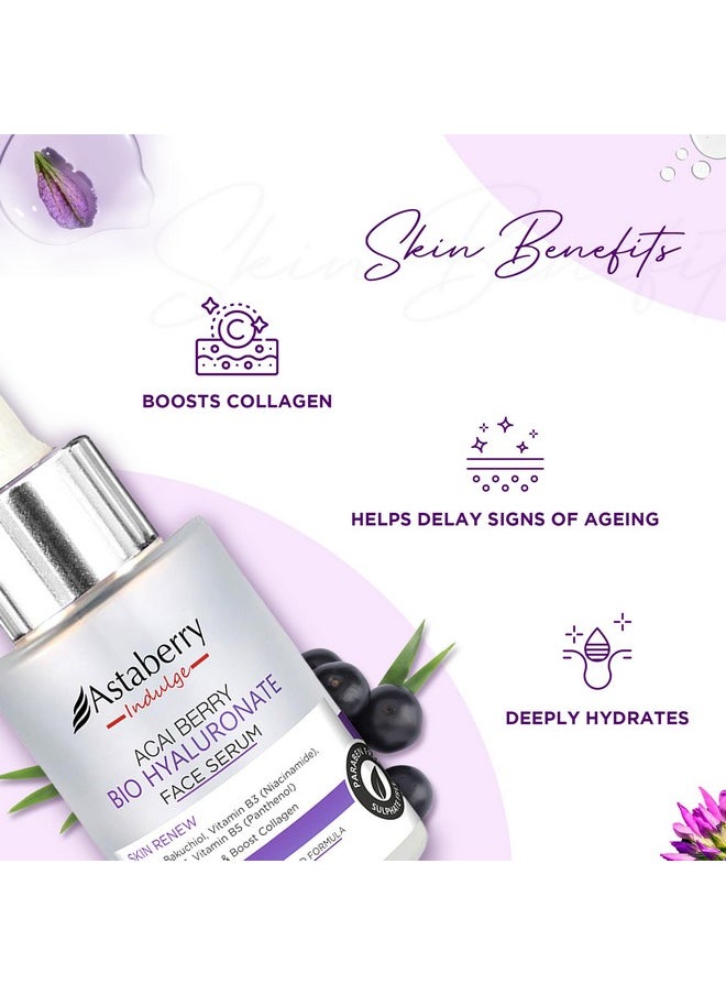Astaberry Indulge Acai Berry Anti-Aging Face Serum With Niacinamide & Bakuchiol | For Glowing Skin, Hydration, Reduces Fine Lines & Wrinkles | Vitamin B3 & Vitamin E (30Ml)  - Image 3