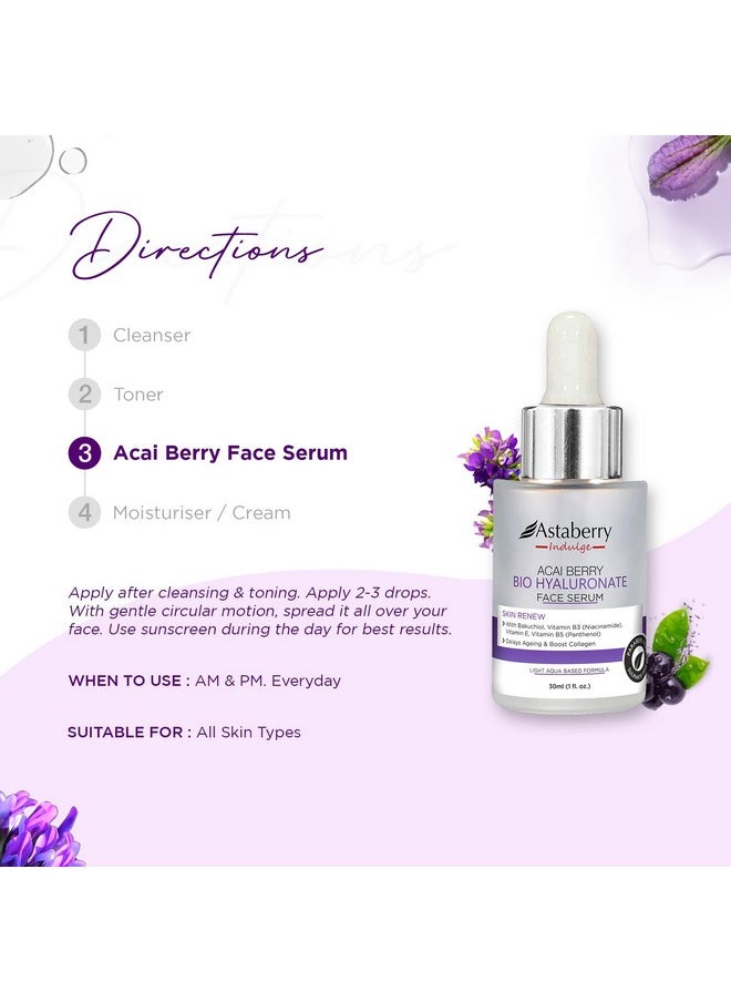Astaberry Indulge Acai Berry Anti-Aging Face Serum With Niacinamide & Bakuchiol | For Glowing Skin, Hydration, Reduces Fine Lines & Wrinkles | Vitamin B3 & Vitamin E (30Ml)  - Image 5