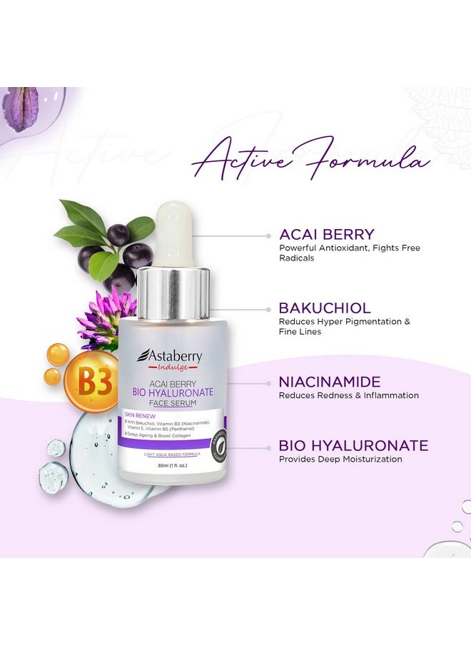 Astaberry Indulge Acai Berry Anti-Aging Face Serum With Niacinamide & Bakuchiol | For Glowing Skin, Hydration, Reduces Fine Lines & Wrinkles | Vitamin B3 & Vitamin E (30Ml)  - Image 4