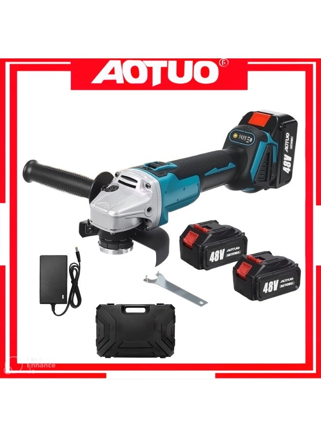 AOTUO 48V Angle grinder, high-power motor, maximum speed 10,000 RPM, drill bit, Angle grinder, cordless, rechargeable battery, lightweight, ergonomic, 2 6.0Ah lithium-ion batteries, charger - Image 1