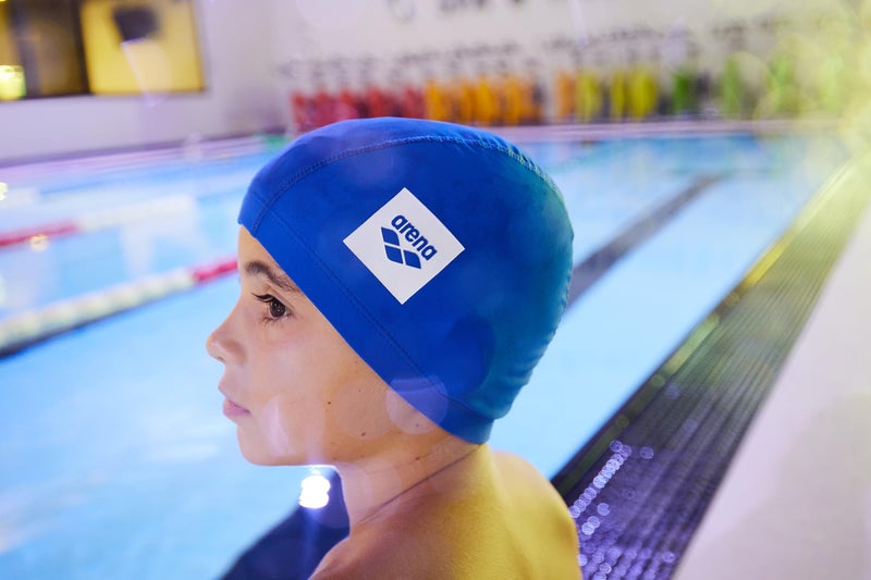 Arena Unisex Junior Unix II Swim Cap for Boys and Girls Ages 6 to 12 Lightweight Stretch Fabric Kidsâ€™ Pool Bathing Cap, One Size, Navy/Blue/Lightblue - Image 3