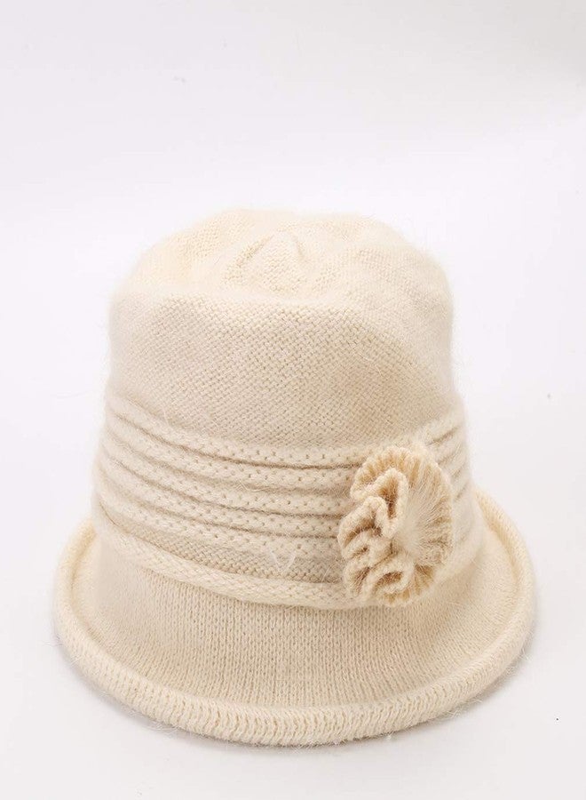 DOCILA Fashion Winter Cloche Hats Women Knitted 1920s Vintage Bucket Bowler Hats Foldable Floral Decoration Church Fedora Beanie Valentine Gifts Beige - Image 3