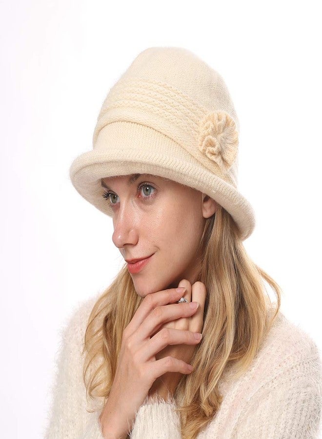 DOCILA Fashion Winter Cloche Hats Women Knitted 1920s Vintage Bucket Bowler Hats Foldable Floral Decoration Church Fedora Beanie Valentine Gifts Beige - Image 2