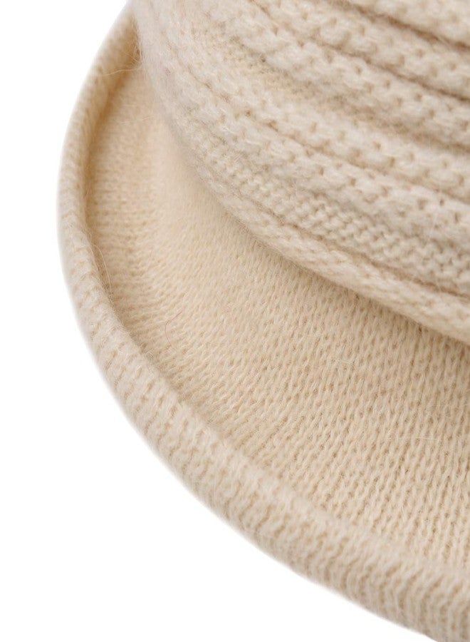 DOCILA Fashion Winter Cloche Hats Women Knitted 1920s Vintage Bucket Bowler Hats Foldable Floral Decoration Church Fedora Beanie Valentine Gifts Beige - Image 5