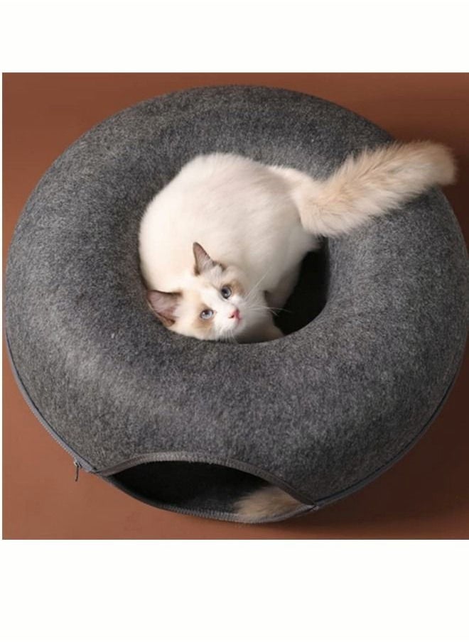 Round Donut Cat Track Bed, Semi-Enclosed Detachable Cat Track Bed, Suitable for All Small and Medium-Sized Cats, Dogs, Comfortable and Cozy Cat Litter