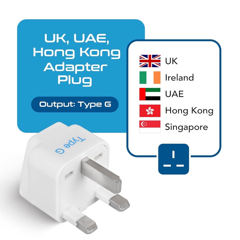 Ceptics Ceptics Adapter to UK India to UAE Hong Kong Dubai UK Adapter Plug UK Travel Adapter Type G Adapter Perfect for Laptop Camera Chargers and More CE White Lifetime Limited Warranty  - Image 2