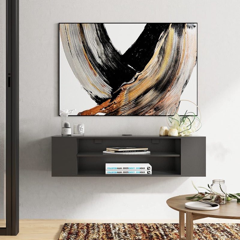 Fitueyes floating tv unit cabinet, wall mounted tv shelf with 4 storages for living room, entertainment center - Image 1