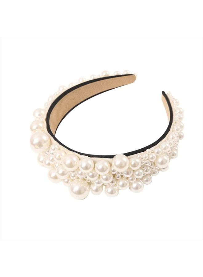 Wiwpar Pearl Headbands Wide Hair Hoop with Pearls Elegant White Pearl Head Band Headwear Bridal Hair Hoop Wedding Hair Accessories for Women Girls (Style 2) - Image 5