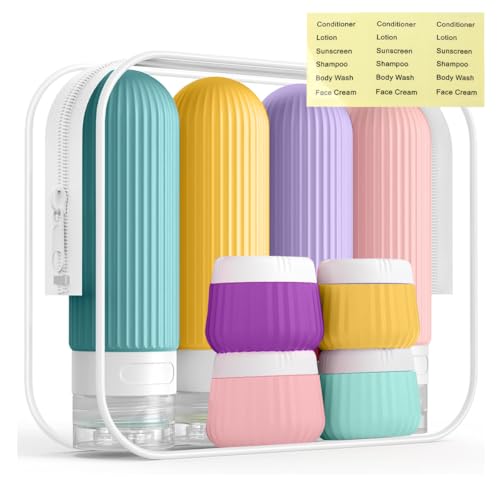 MAYCREATE® 8Pcs Toiletries Travel Bottle,90ml Silicone Travel Bottles with 40ml Face Cream Jars,Upgraded Leakproof Refillable Toiletries Bottles for Lotions Shampoo Accessories - Image 1