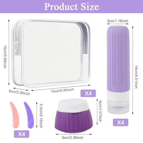 MAYCREATE® 8Pcs Toiletries Travel Bottle,90ml Silicone Travel Bottles with 40ml Face Cream Jars,Upgraded Leakproof Refillable Toiletries Bottles for Lotions Shampoo Accessories - Image 2