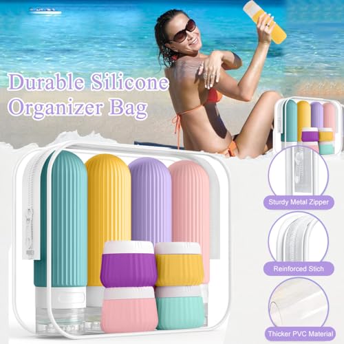 MAYCREATE® 8Pcs Toiletries Travel Bottle,90ml Silicone Travel Bottles with 40ml Face Cream Jars,Upgraded Leakproof Refillable Toiletries Bottles for Lotions Shampoo Accessories - Image 5