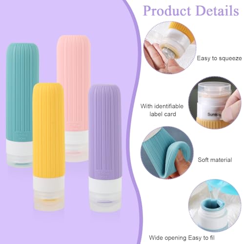 MAYCREATE® 8Pcs Toiletries Travel Bottle,90ml Silicone Travel Bottles with 40ml Face Cream Jars,Upgraded Leakproof Refillable Toiletries Bottles for Lotions Shampoo Accessories - Image 3