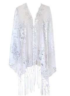 L'VOW Women's Glittering 1920s Scarf Mesh Sequin Wedding Cape Fringed Evening Shawl Wrap(Silver) - pzsku/Z22CFB0E94A152BC75007Z/45/_/1692875535/090bad3c-6080-4507-b50b-9ca739974621