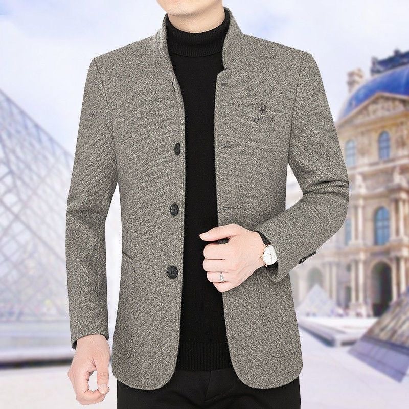 Luxury Woolen Mens Coat 2024 Turn-Down Collar Casual Jacket Khaki [fleece-lined thickening]] 