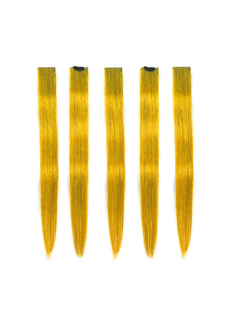 Winsky - Winsky Colored Hair Extensions Real Human Hair  Clip in Party Highlights Halloween Hair Piece 5 PiecesSet 18inchYellow - Image 1