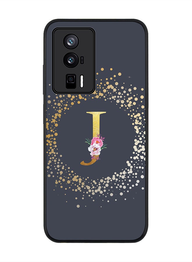 Stylizedd Rugged Black edge case for Xiaomi Poco F5 Pro 5G / Xiaomi Redmi K60 / Xiaomi Redmi K60 Pro Flexible Rubber Edges Anti Drop TPU Cover - Monogram Letter Floral Pattern - J (Grey) - Image 1