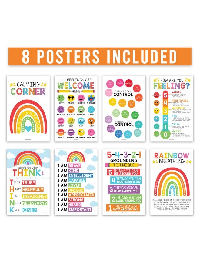 Hadley Designs 8 Colorful Calming Corner Posters For Classroom Must Haves For Teachers - Calm Down Corner Supplies Elementary, Feelings Chart For Kids Ages 4-8, Emotions Chart For Kids, Calming Corner Items Kids  - Image 3
