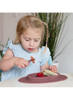 ezpz Mini Baby Feeding Set - Baby Led Weaning - 100% Silicone Silicone Baby Feeding Set, Plate, Fork & Spoon For Infants + Toddlers - Mauve  - Image 3