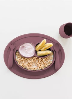 ezpz Mini Baby Feeding Set - Baby Led Weaning - 100% Silicone Silicone Baby Feeding Set, Plate, Fork & Spoon For Infants + Toddlers - Mauve  - Image 2