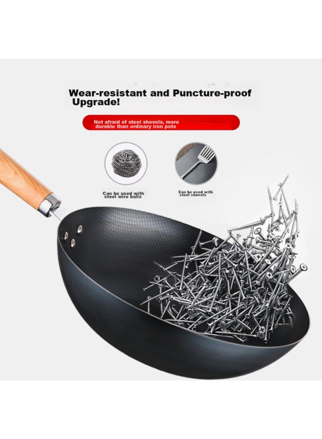 Supor Wok, Pure Iron Stir-fry Pan, Non-coated Honeycomb Iron Pan, Lightweight, Suitable For Gas Stove And Induction Cooker, 30cm With Lid - Image 2