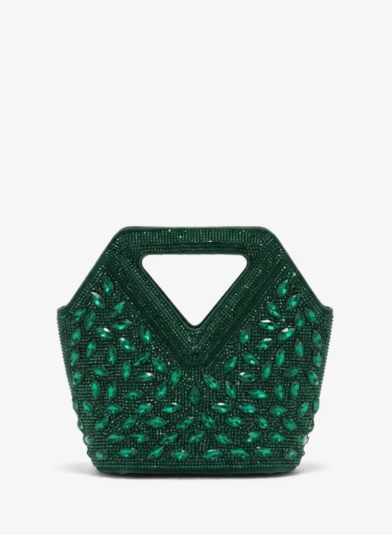 Viny Women's Crystal Beaded Clutch Bag – Triangular Cut-Out Handle with Detachable Chain Strap