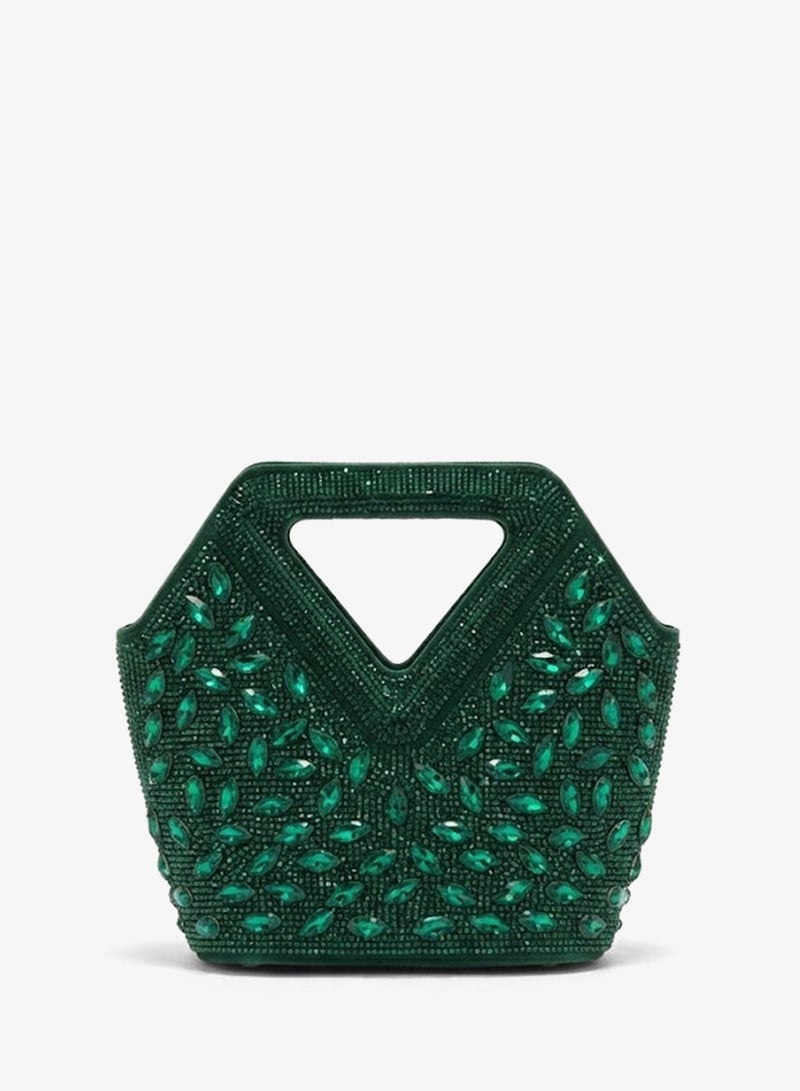 Viny Women's Crystal Beaded Clutch Bag – Triangular Cut-Out Handle with Detachable Chain Strap - Image 1