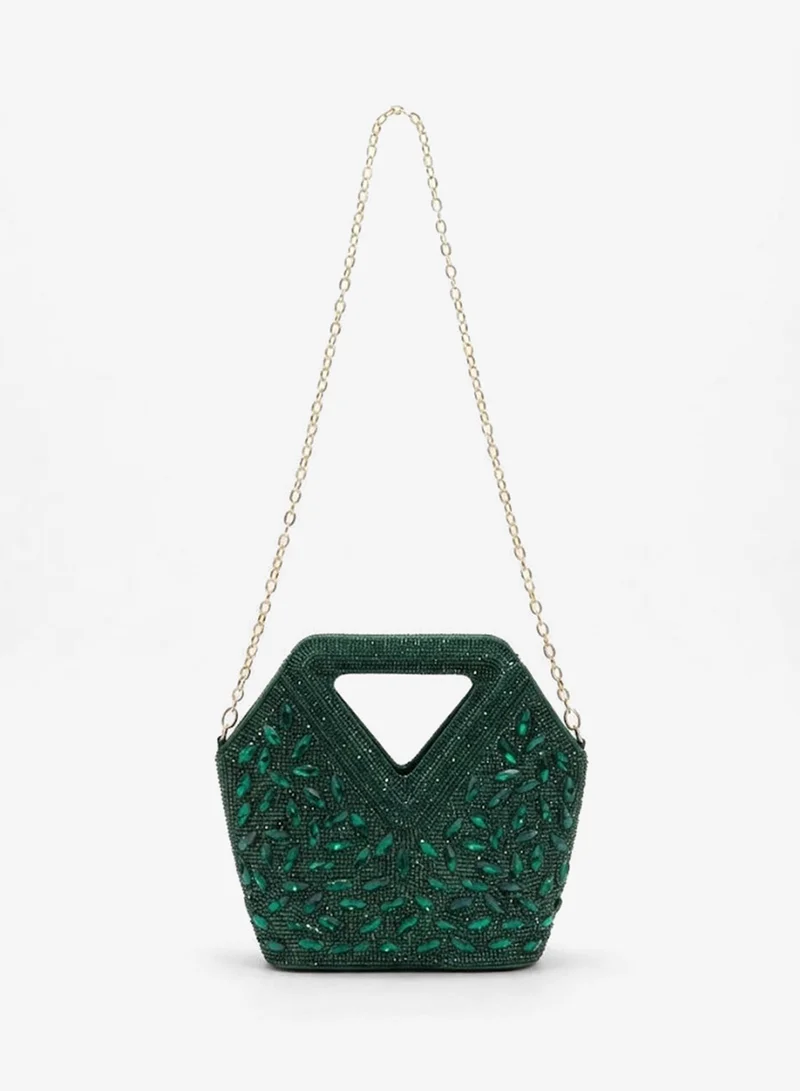Viny green Viny Women's Crystal Beaded Clutch Bag – Triangular Cut-Out Handle with Detachable Chain Strap for Women | Best Price UAE