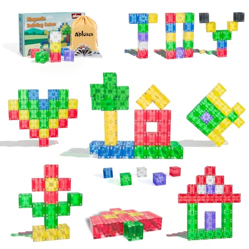 Apluses Magnetic Building Blocks Transparent Magnetic Cubes STEM Magnet Toddler Boys Toys for Kids Age 35 Travel Sensory Autism Preschool Montessori Toys for 3 Year Old Birthday Girls Gifts - Image 1