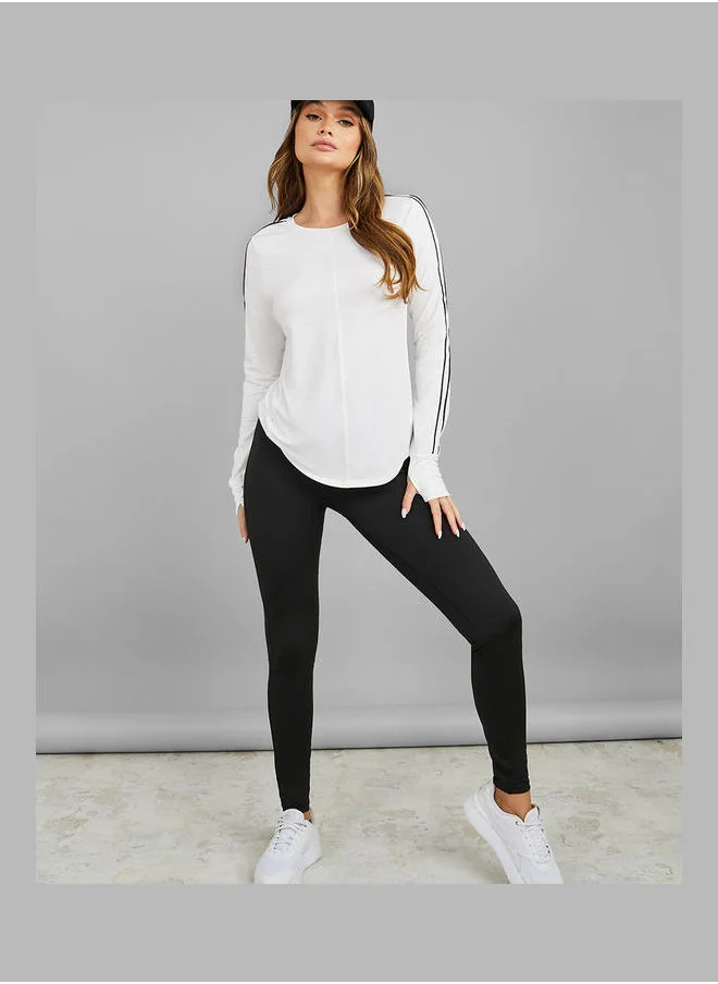 Styli Double Arm Stripe Detail Long Sleeve Active Top