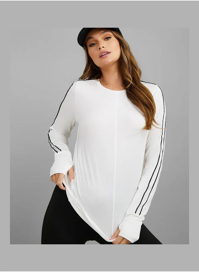 Styli Double Arm Stripe Detail Long Sleeve Active Top