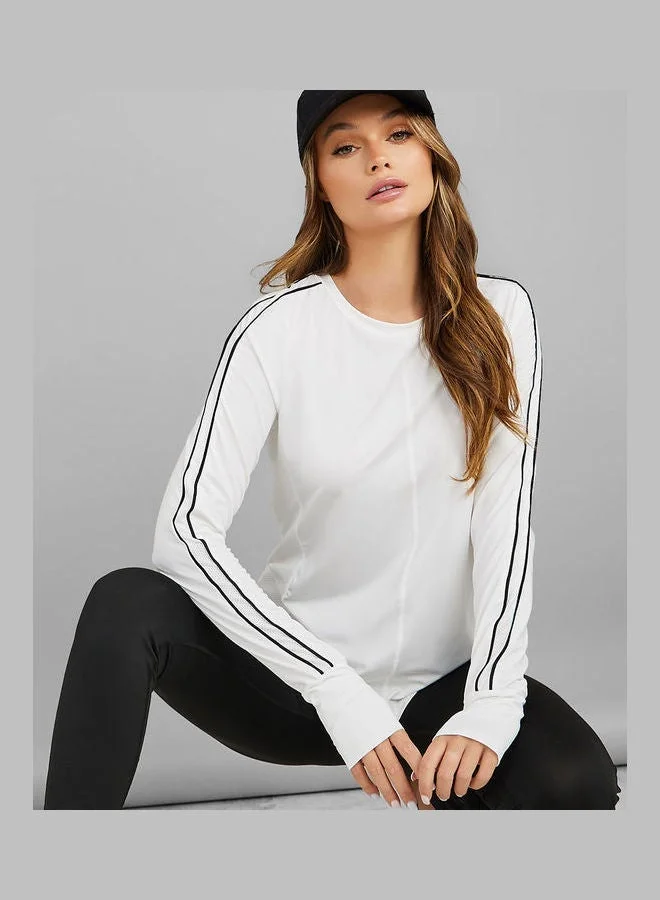 Styli Active  Double Arm Stripe Detail Thumbhole Long Sleeve Top for Women | Best Price UAE