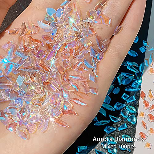HNUIX 100Pcs Aurora Nail Art Rhinestones Multi Shapes 3D Glass AB Crystal For Nail Art Craft Decoration Mix 10 Style Flat Back Crystals Charm Gem Stone - Image 1