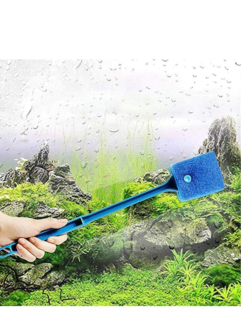 SYOSI Aquarium Fish Tank Cleaning Brush Blue Long Handle Double Sided Sponge Brush Algae Scraper for Acrylic Glass Aquariums Glass Cleaner Algae Remover Cleaning Brush  - Image 2
