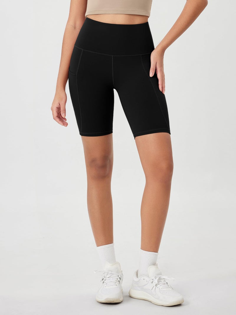 ODODOS 8" Tummy Control Biker Shorts for Women with Pockets High Waist Running Workout Athletic Yoga Shorts, Black, X-Large - Image 5