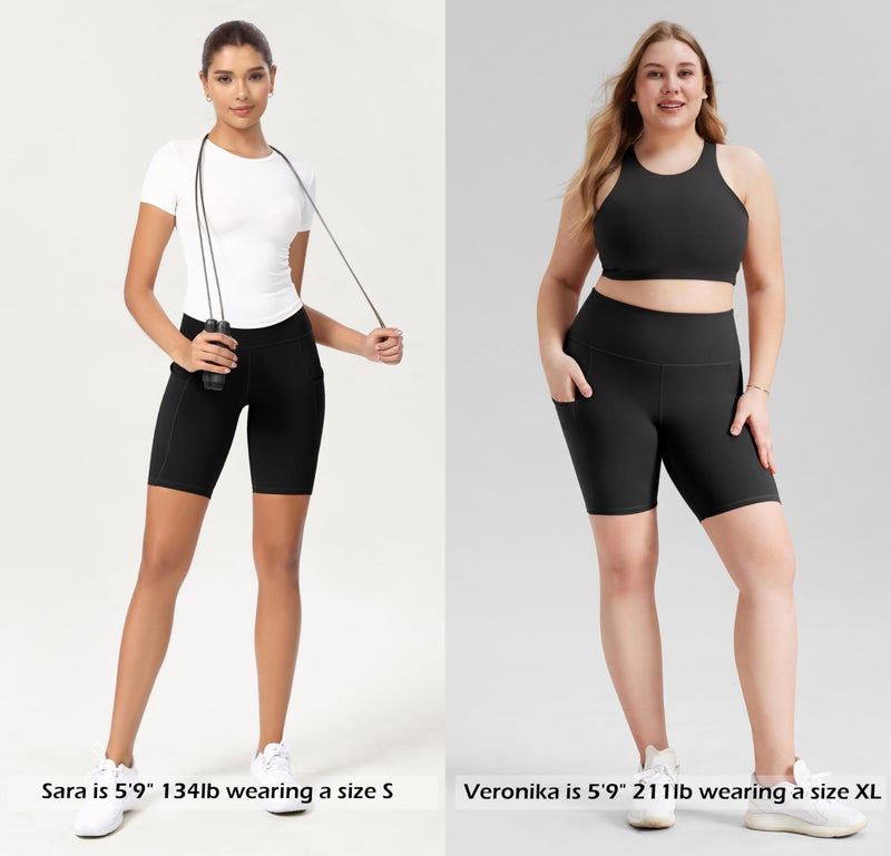 ODODOS 8" Tummy Control Biker Shorts for Women with Pockets High Waist Running Workout Athletic Yoga Shorts, Black, X-Large - Image 2