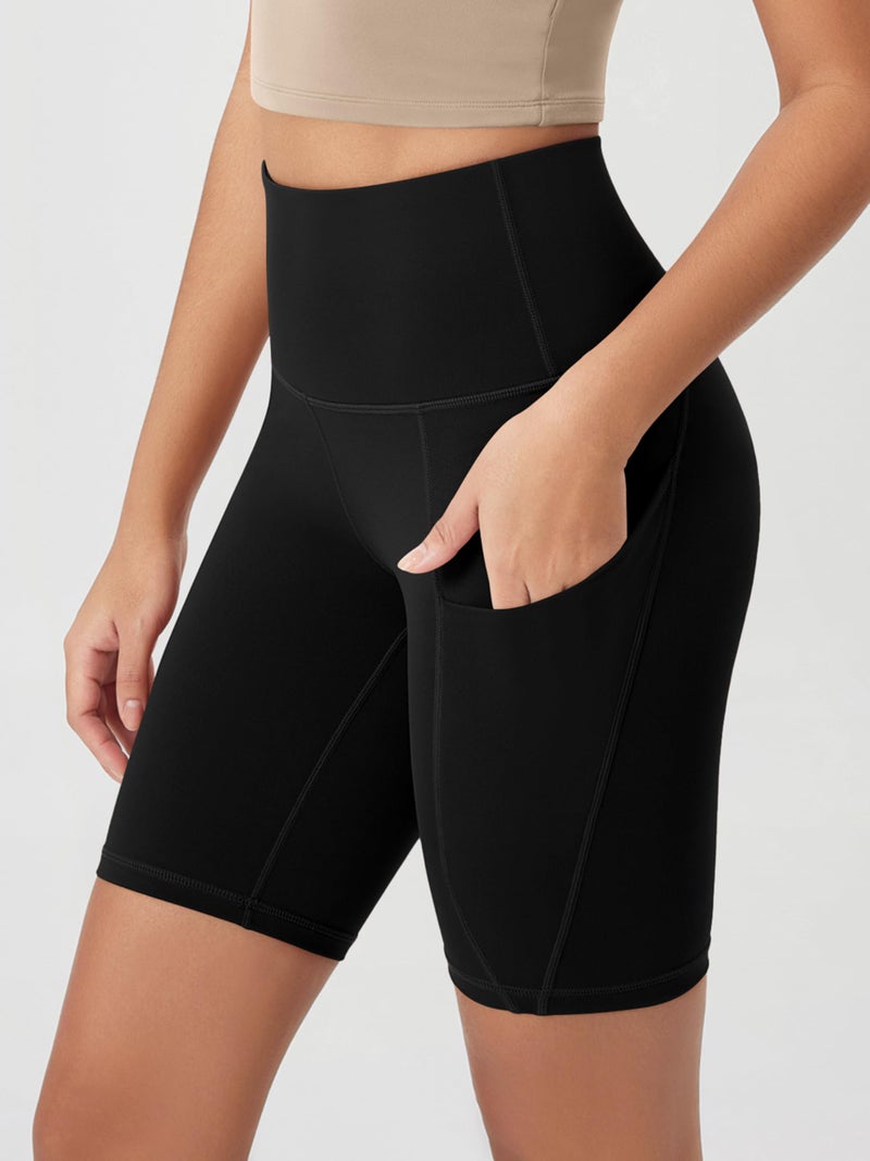 ODODOS 8" Tummy Control Biker Shorts for Women with Pockets High Waist Running Workout Athletic Yoga Shorts, Black, X-Large - Image 4