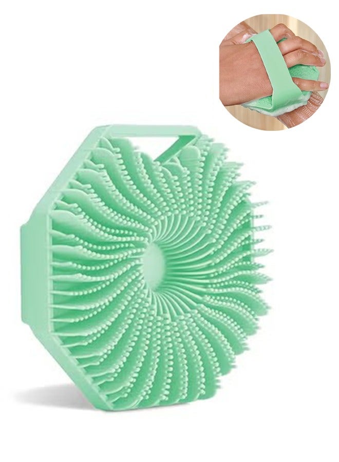 Silicone Body Scrubber, No-Slip Handle Exfoliating Body Scrubber, Silicone Body Brush with Soft Silicone Bristles for Showering, Shower Scrubber Cleansing Brush for Sensitive Skin (Green) - Image 1